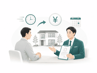 担当者が不動産売却について相談者に説明しているイラスト